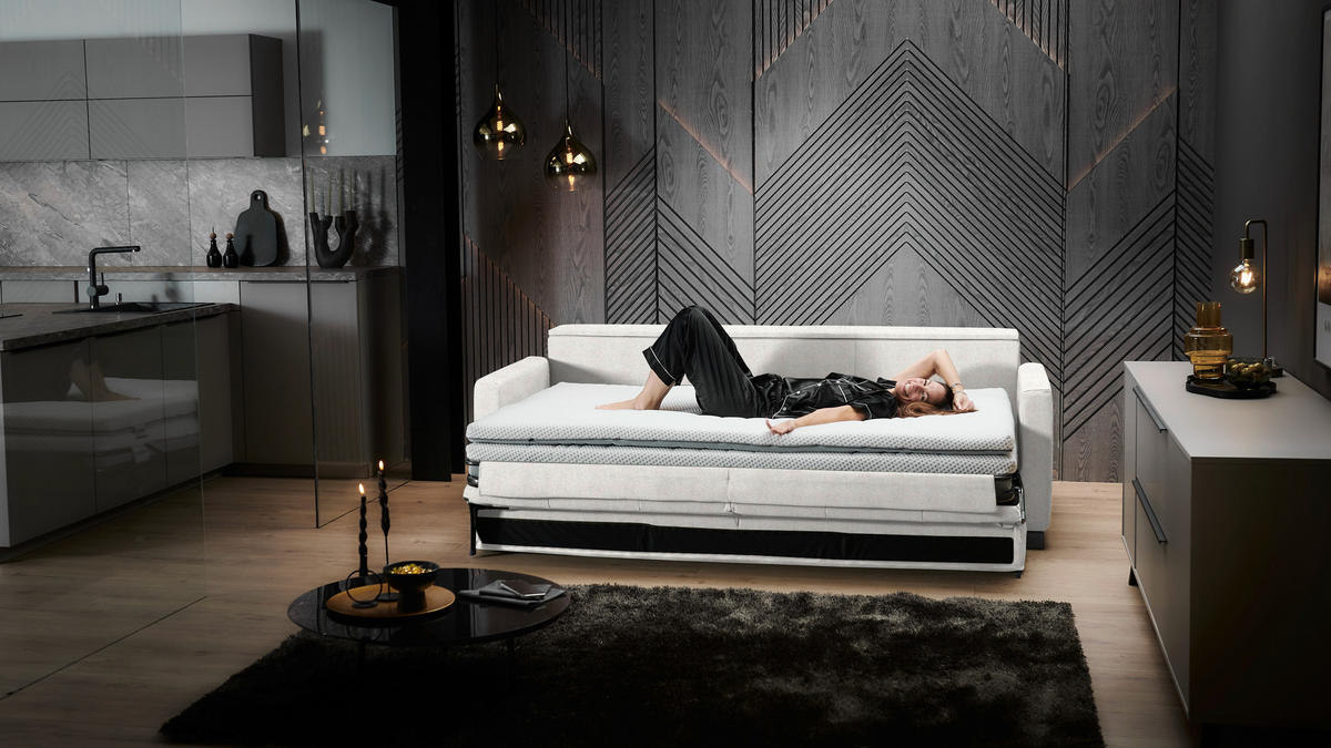 SCHLAFSOFA Flachgewebe Naturfarben haustierfreundlicher Bezug, Armteil rechts, Armteil links, Bettfunktion erhältlich, Schlafen auf Sitzhöhe, Stoffauswahl  - Schwarz/Naturfarben, Konventionell, Textil/Metall (232/77/116cm) - Dieter Knoll