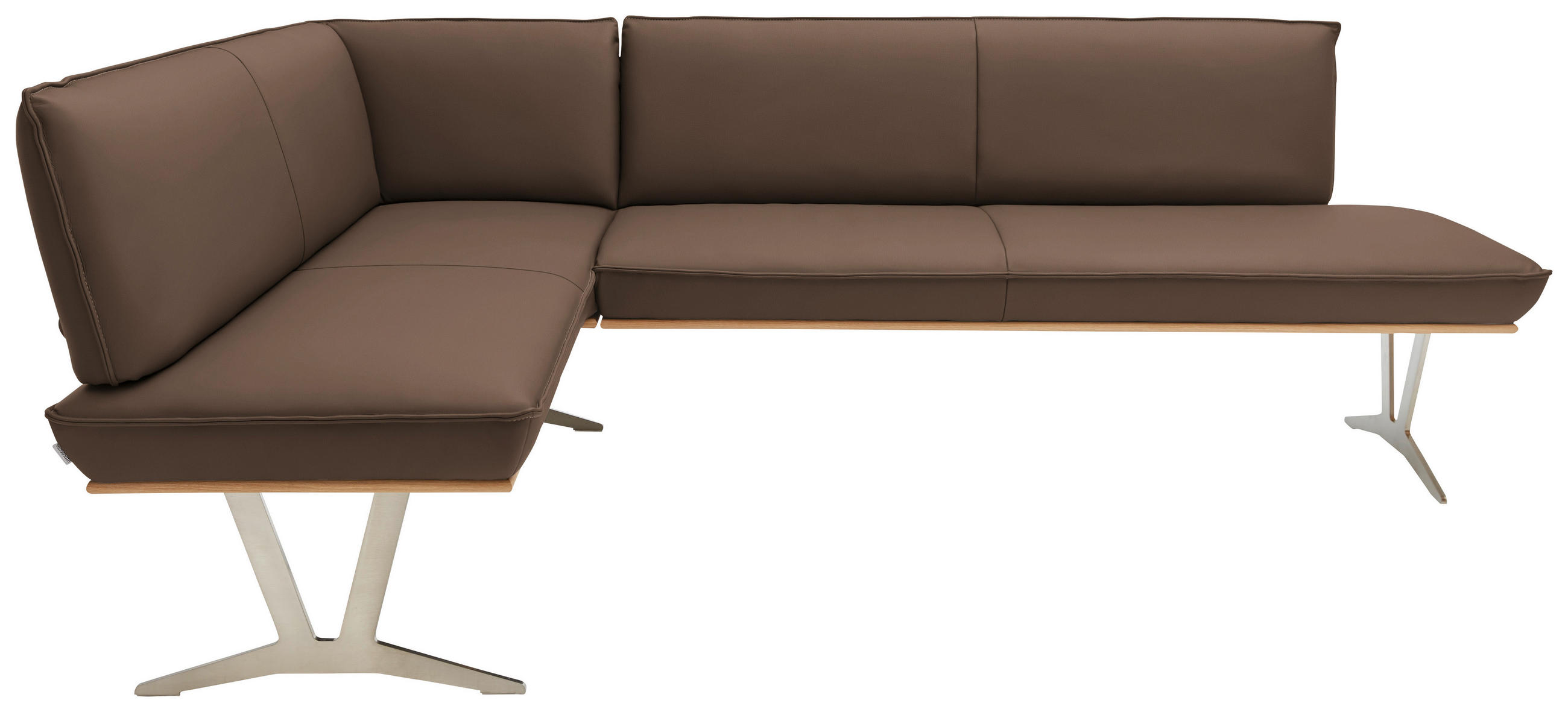 ECKBANK in Holz, Metall, Leder Hellbraun  - Hellbraun/Edelstahlfarben, Design, Leder/Holz (162/257cm) - Ambiente