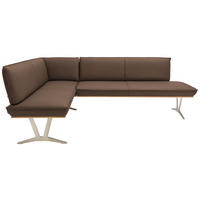 ECKBANK in Holz, Metall, Leder Hellbraun  - Hellbraun/Edelstahlfarben, Design, Leder/Holz (162/257cm) - Ambiente