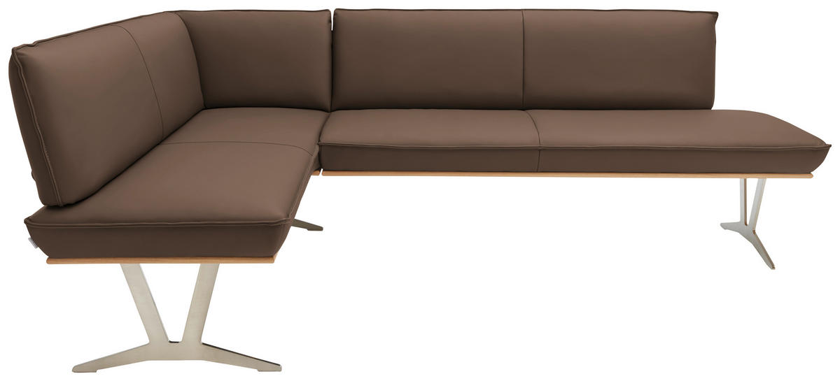 ECKBANK in Holz, Metall, Leder Hellbraun  - Hellbraun/Edelstahlfarben, Design, Leder/Holz (162/257cm) - Ambiente