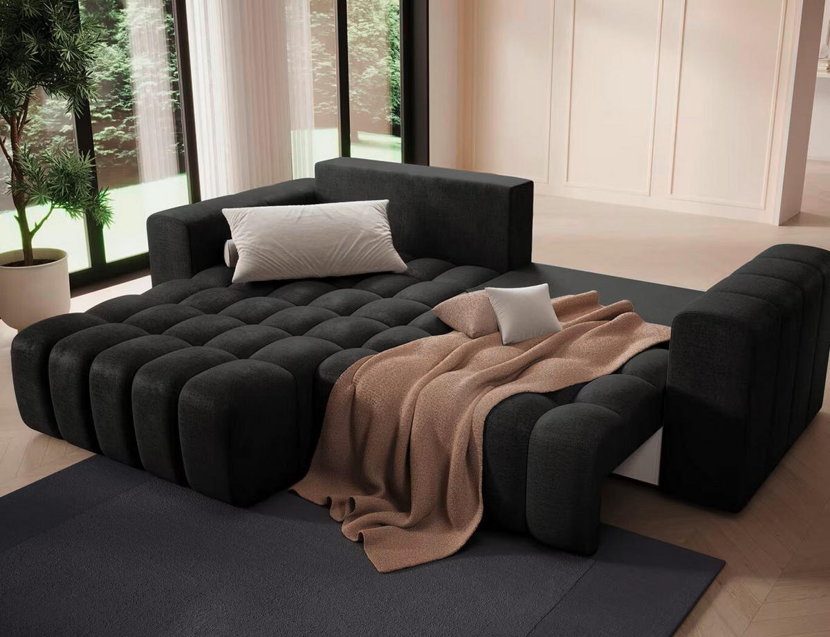 ECKSOFA  Anthrazit Samt  - Anthrazit/Schwarz, Design, Kunststoff/Textil (175/250cm) - MID.YOU