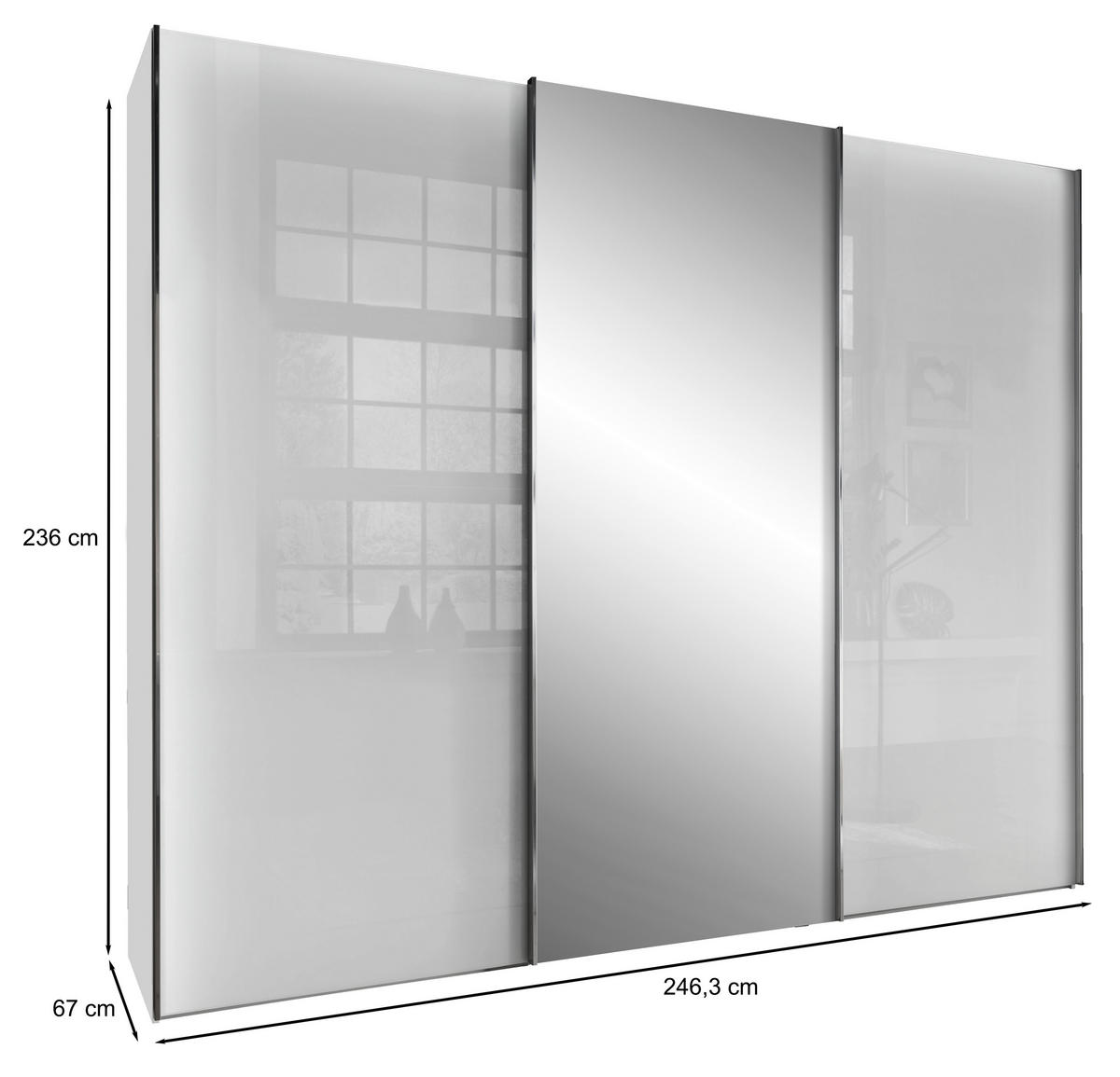 SCHWEBETÜRENSCHRANK 250/236/67 cm 3-türig Weiß  - Chromfarben/Weiß, KONVENTIONELL, Glas/Holzwerkstoff (250/236/67cm) - Dieter Knoll