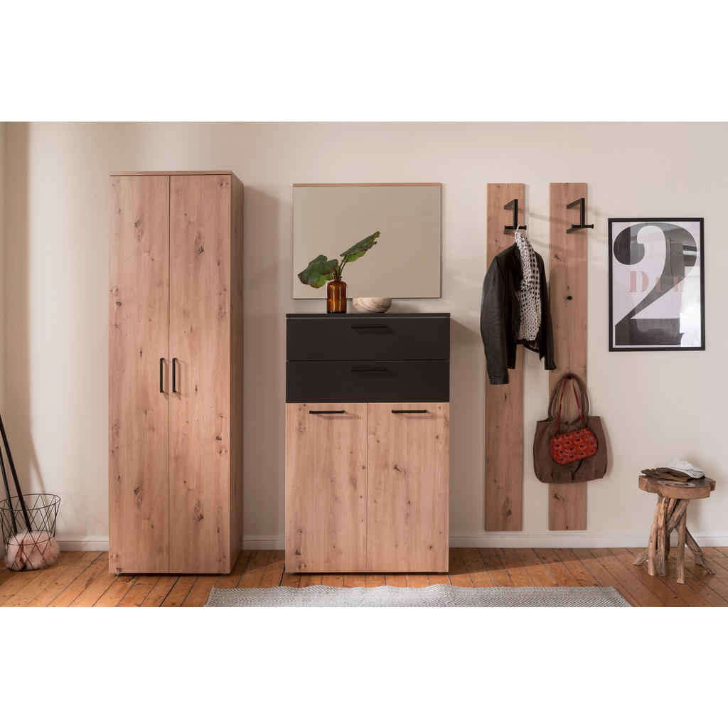 Thumbnail - Moderano Garderobe, Anthrazit, Eiche, Holzwerkstoff, 5-teilig, 2 Schubladen, 200x200x38 cm, Typenauswahl, Beimöbel erhäl...