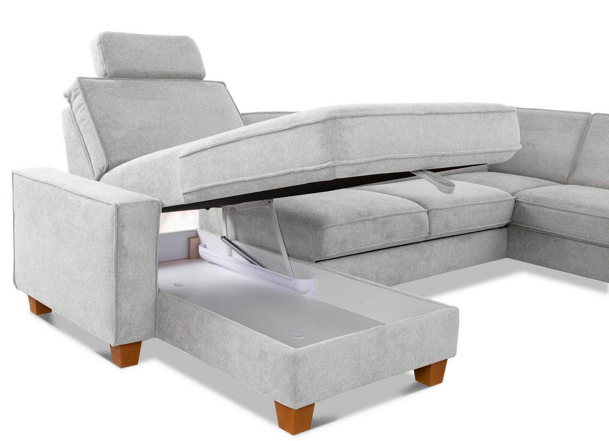 WOHNLANDSCHAFT in Flachgewebe Silberfarben  - Eichefarben/Silberfarben, Konventionell, Holz/Textil (161/309/213cm) - Sit & More