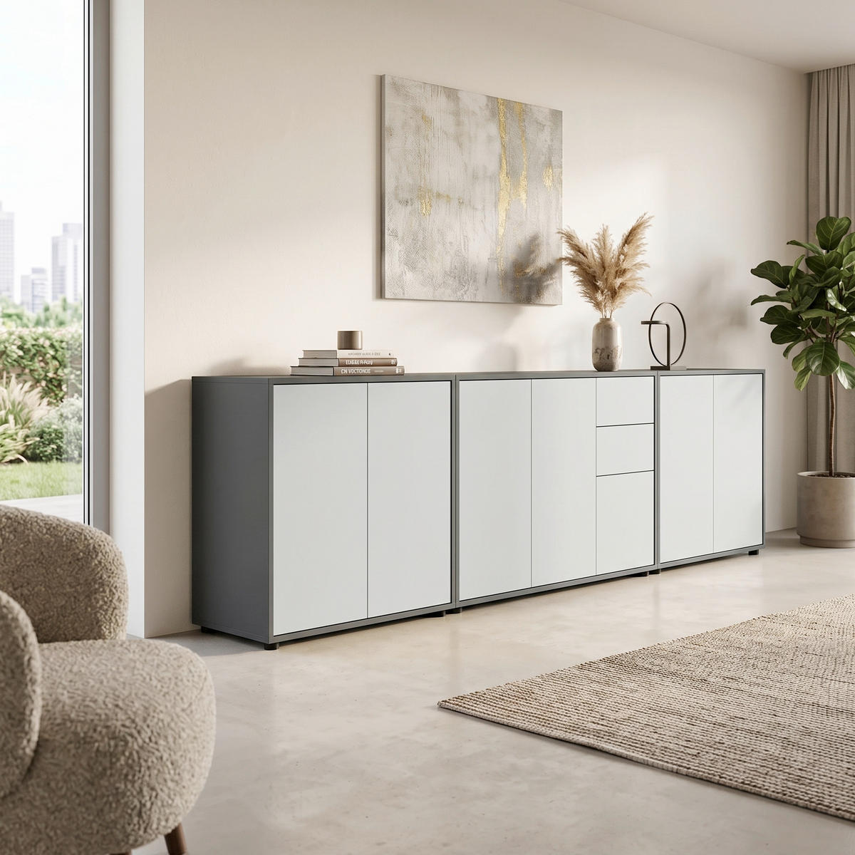 SIDEBOARD  263,5/73/33 cm 2 Schublade(n)  - Anthrazit/Schwarz, MODERN, Holzwerkstoff (263,5/73/33cm) - MID.YOU