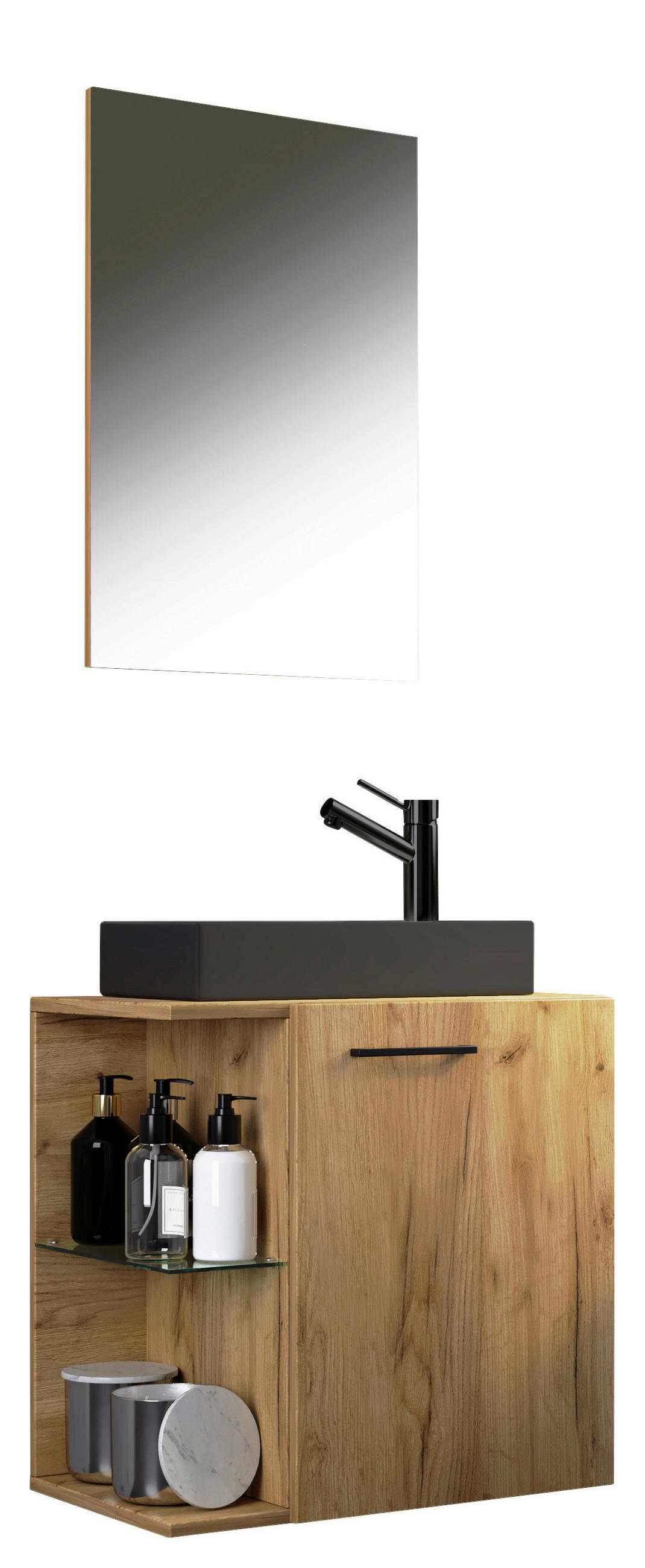 GÄSTBADRUM 52 cm  - honungsek/svart, Modern, metall/trämaterial (52cm) - MID.YOU