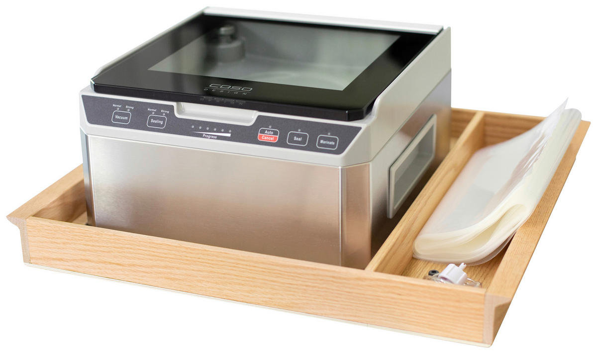 VAKUUMIERSET  - Hellbraun/Edelstahlfarben, Basics, Holz/Metall (52,4/26/47,2cm) - CASO Design