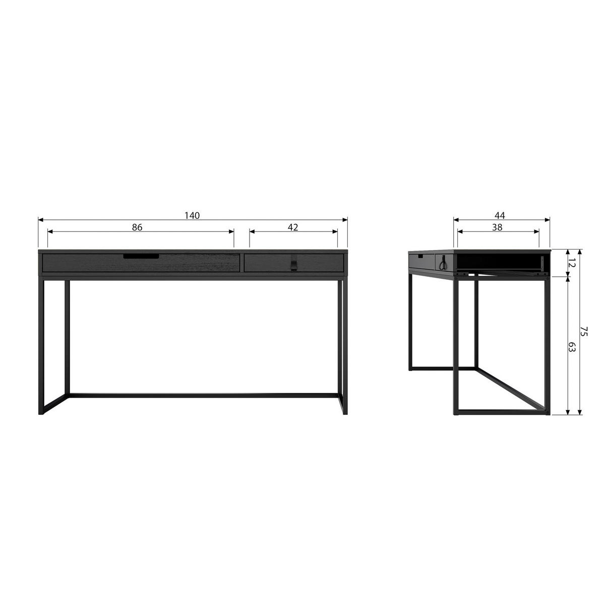 SCHREIBTISCH 140/44/75 cm  in Schwarz  - Schwarz, Design, Holz/Metall (140/44/75cm) - Carryhome