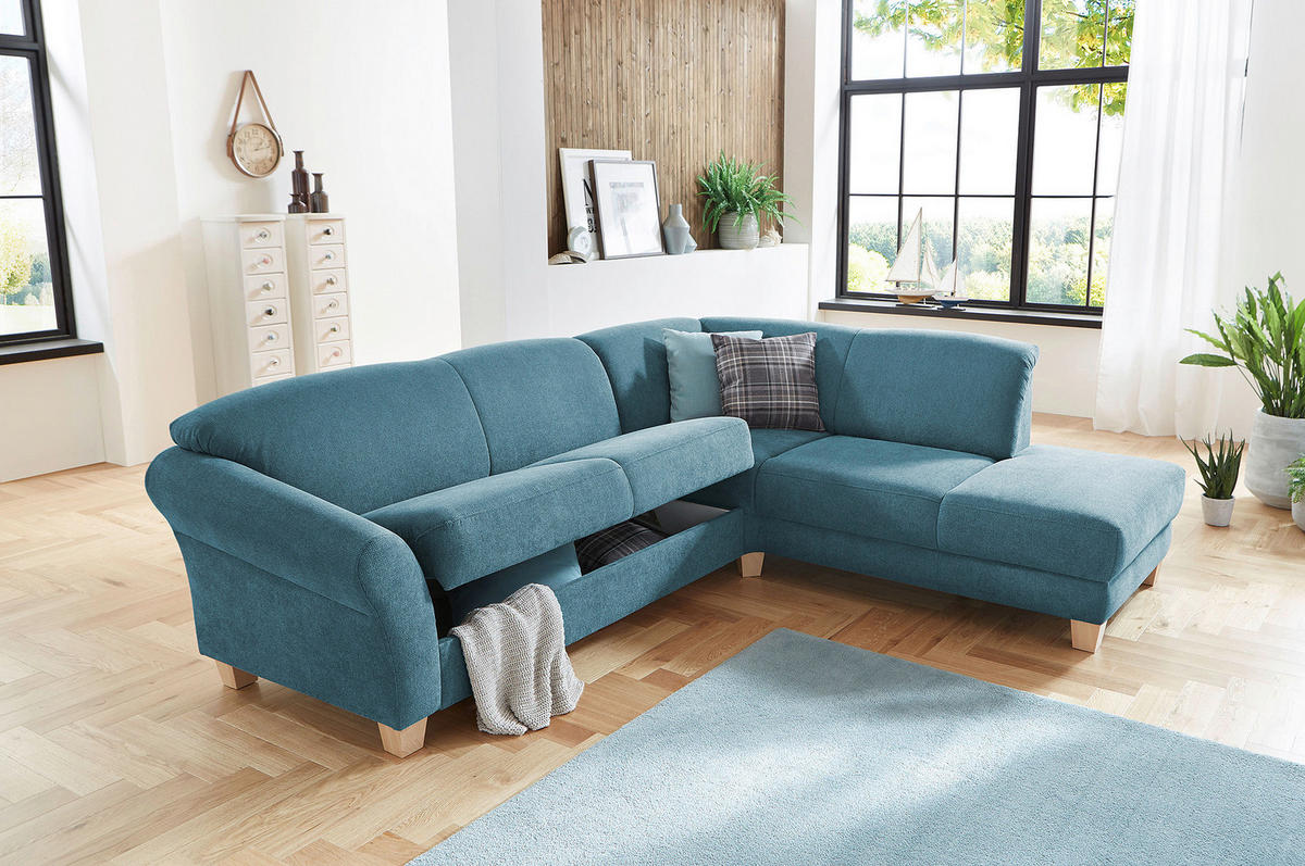 ECKSOFA in Flachgewebe Petrol  - Petrol/Naturfarben, Konventionell, Holz/Textil (257/212cm) - Sit & More