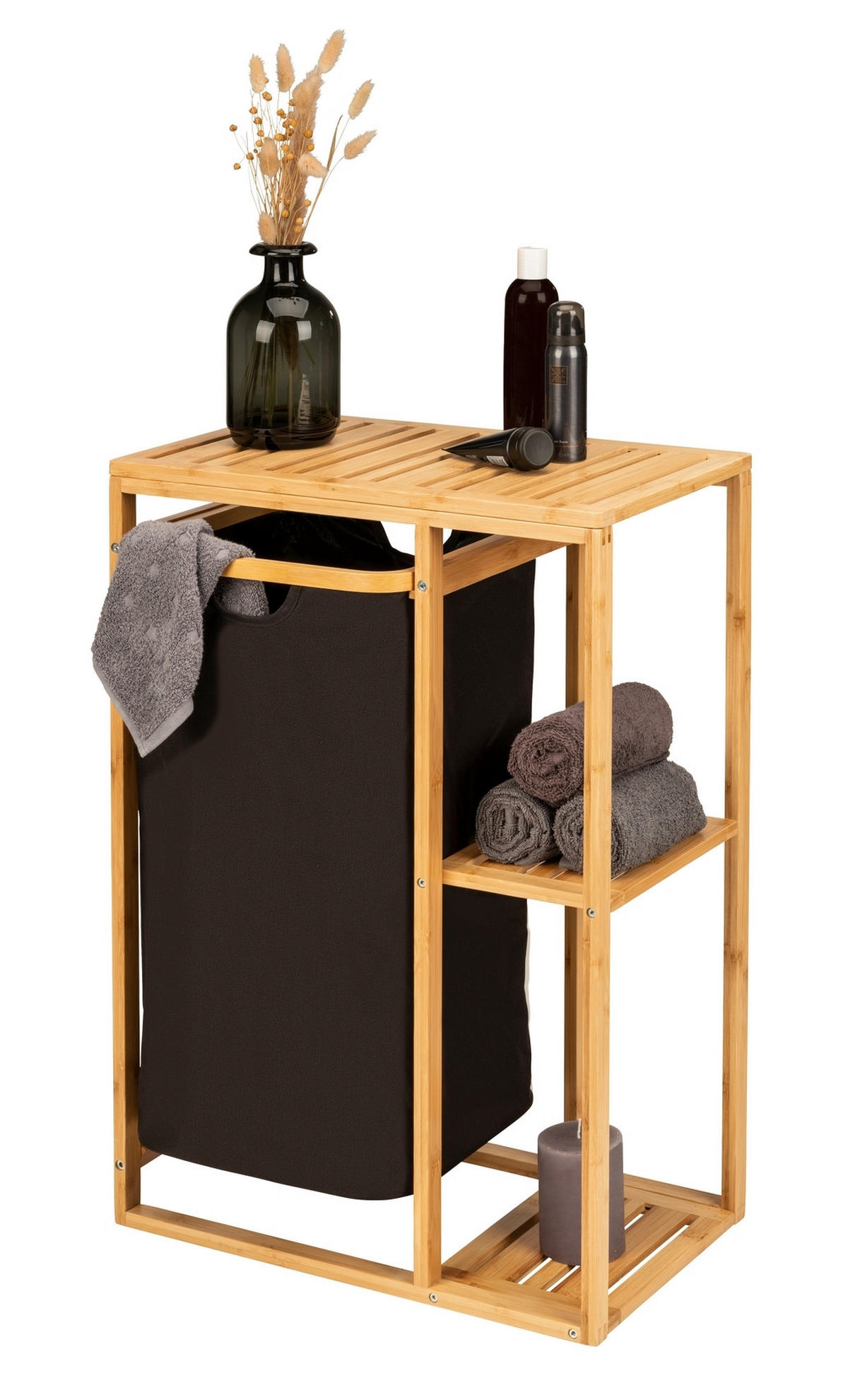BADEZIMMERREGAL 50/70/30 cm  - Schwarz/Braun, KONVENTIONELL, Holz/Textil (50/70/30cm) - Wenko