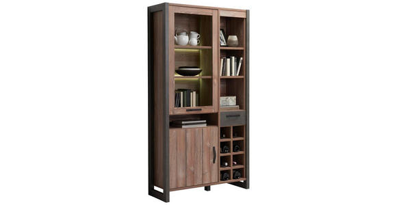 VITRINE in Kieferfarben, Dunkelgrau - Dunkelgrau/Schwarz, Trend, Glas/Holzwerkstoff (104,8/204,6/43cm) - Carryhome