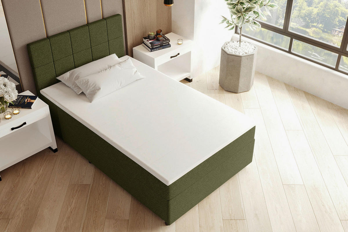 BOXBETT 120/200 cm,  in Grün, Matratze, Topper, Bettschublade, H3 = fest  - Schwarz/Grün, KONVENTIONELL, Kunststoff/Textil (120/200cm) - Boxxx