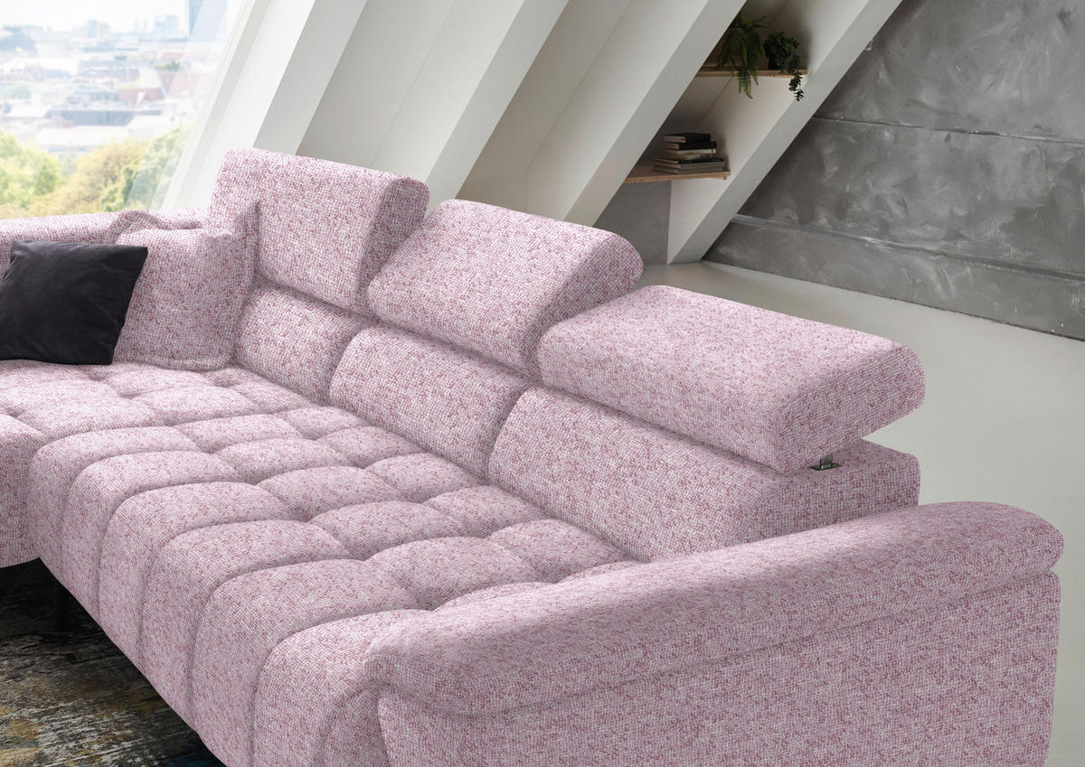 ECKSOFA in Chenille Rosa  - Schwarz/Rosa, Design, Textil/Metall (222/323cm) - Beldomo Style