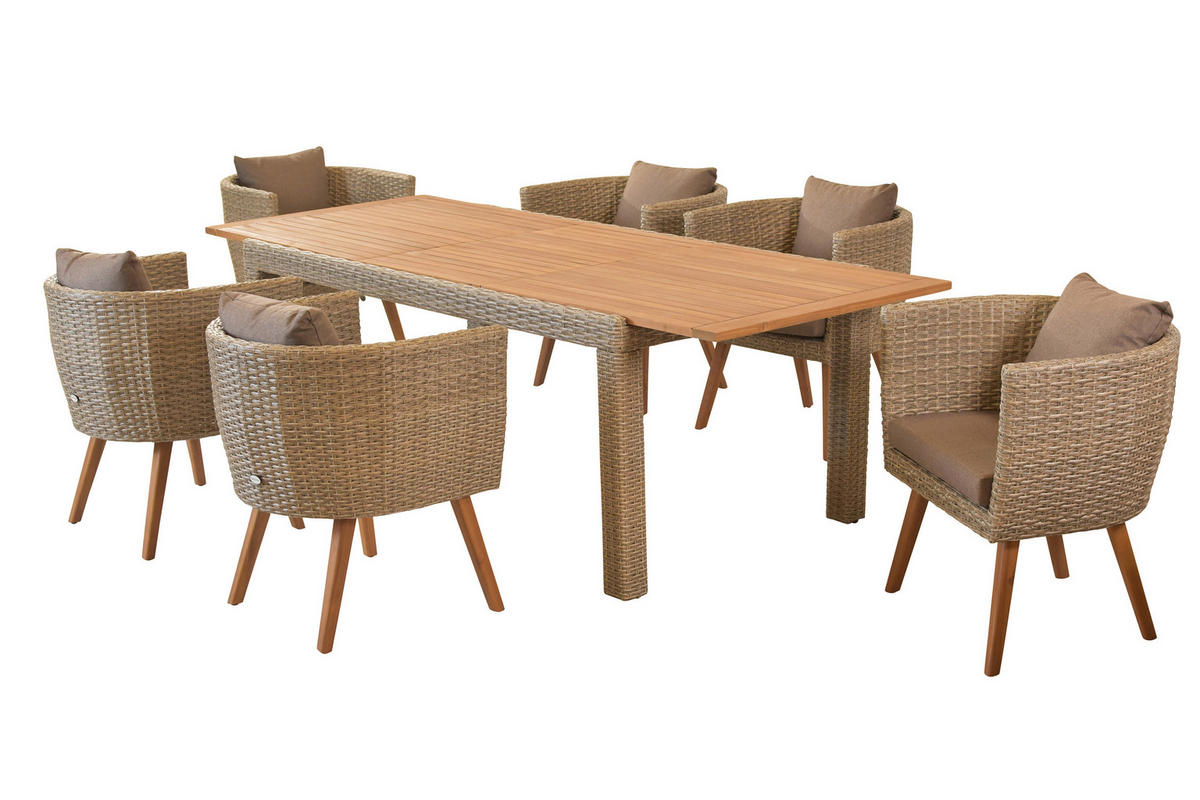 GARTENTISCHGRUPPE AkazieHartholz Aluminium  - Beige/Braun, KONVENTIONELL, Holz/Kunststoff - Gardenson