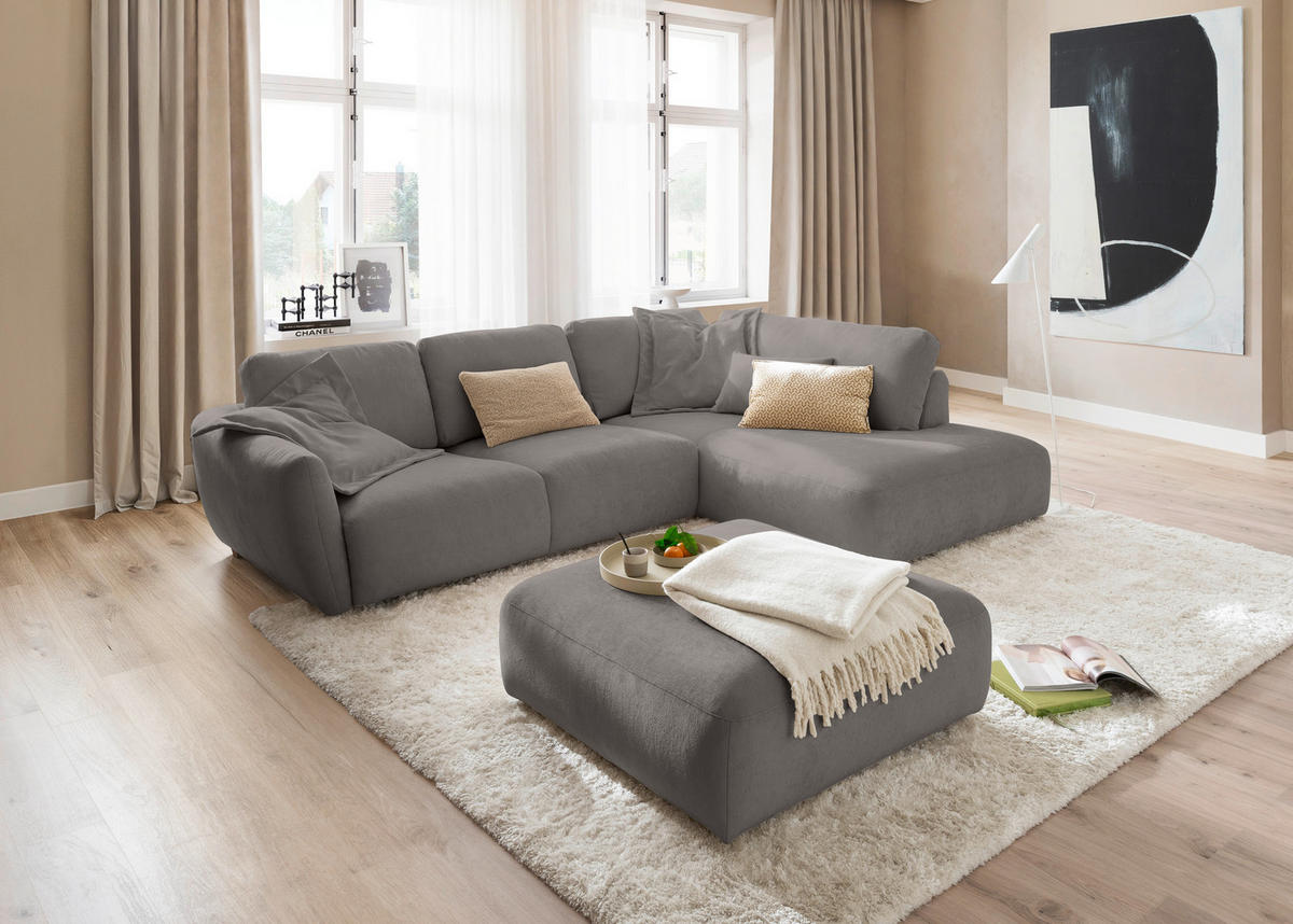 ECKSOFA  in Chenille Grau  307/224 cm  - Schwarz/Grau, KONVENTIONELL, Kunststoff/Textil (307/224cm) - Hom`in