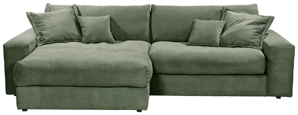 ECKSCHLAFSOFA  KAMIL Grün Cord  - Schwarz/Grün, MODERN, Kunststoff/Textil (180/297cm) - Livetastic