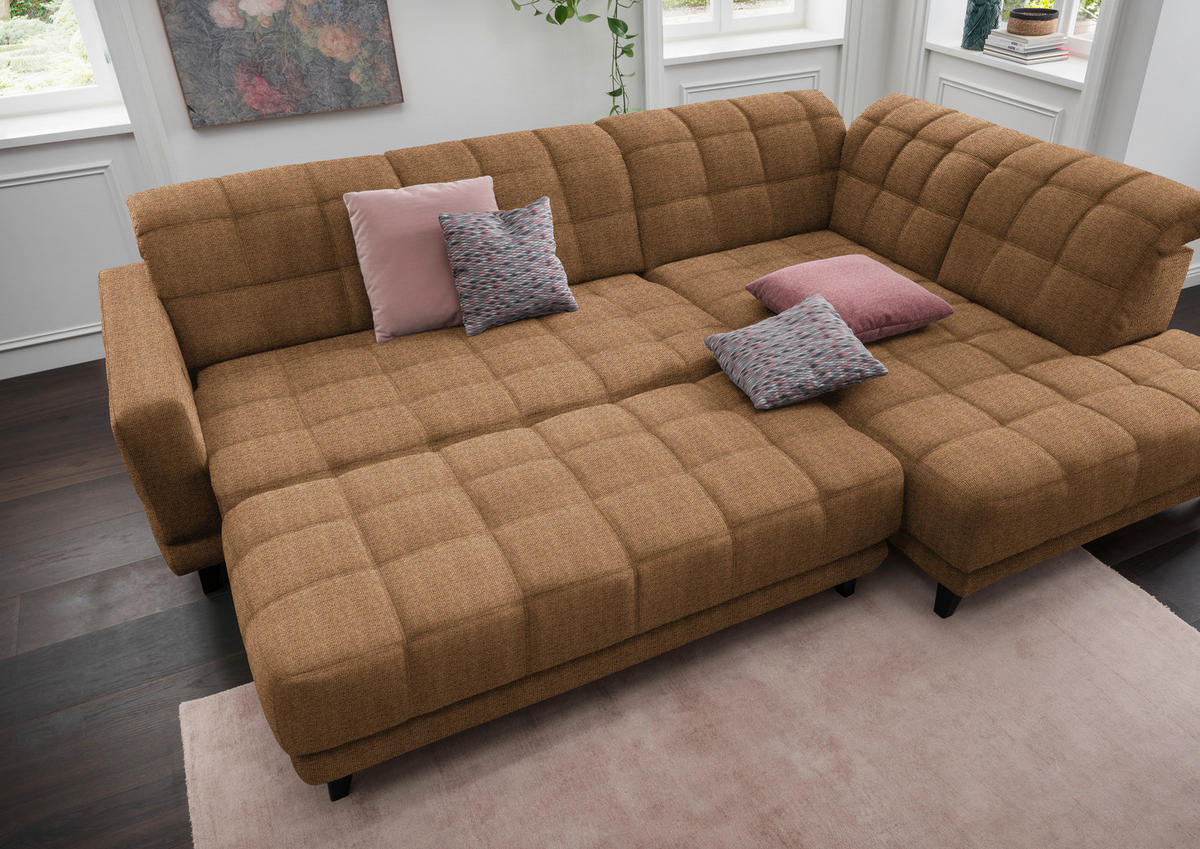 ECKSOFA in Webstoff Braun  - Schwarz/Braun, Design, Holz/Textil (302/216cm) - Xora