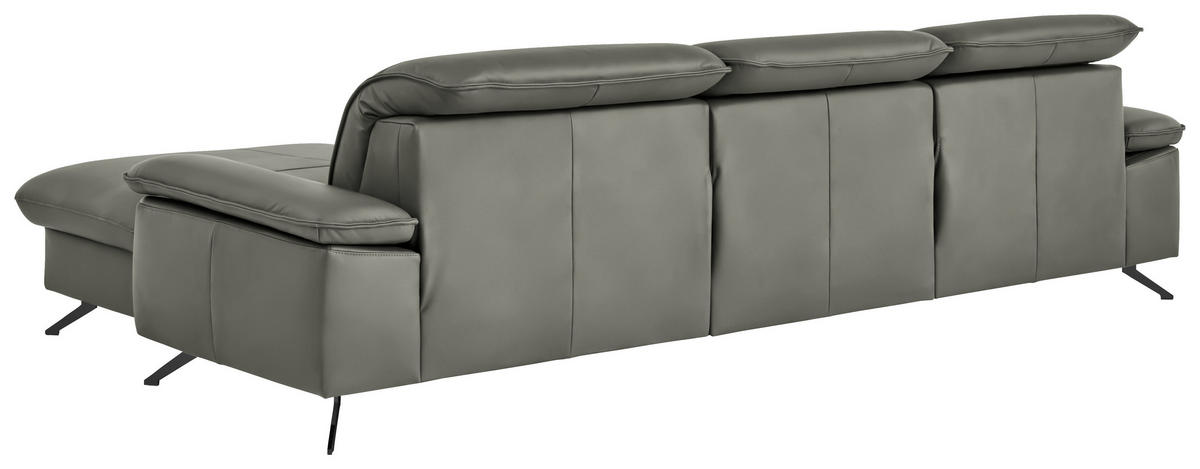 ECKSOFA  Echtleder Dunkelgrau  - Dunkelgrau/Schwarz, Design, Leder/Metall (307/169cm) - Beldomo Premium