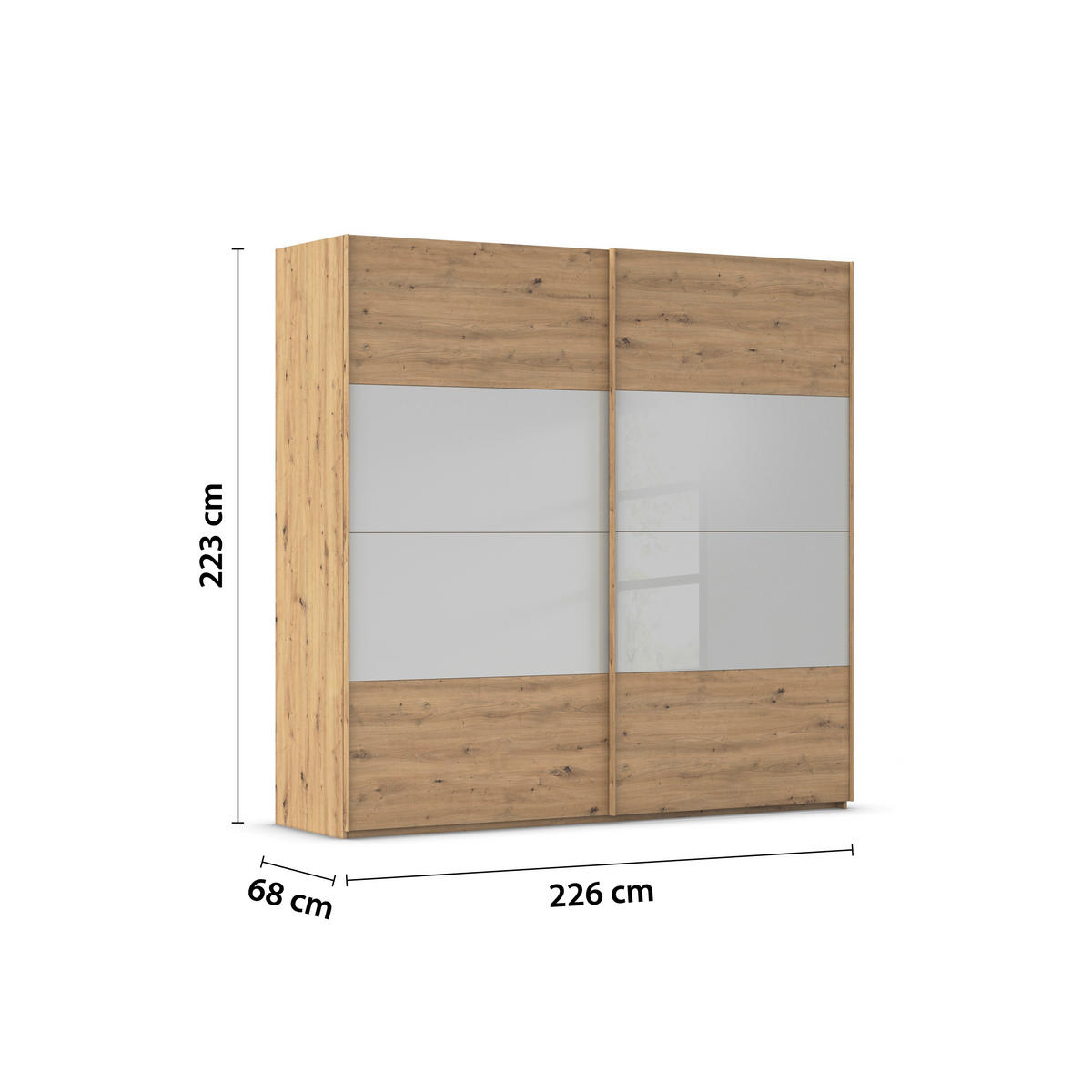 SCHWEBETÜRENSCHRANK 226/223/68 cm 2-türig Eiche Artisan, Seidengrau  - Eichefarben/Seidengrau, Design, Glas/Holzwerkstoff (226/223/68cm) - Xora