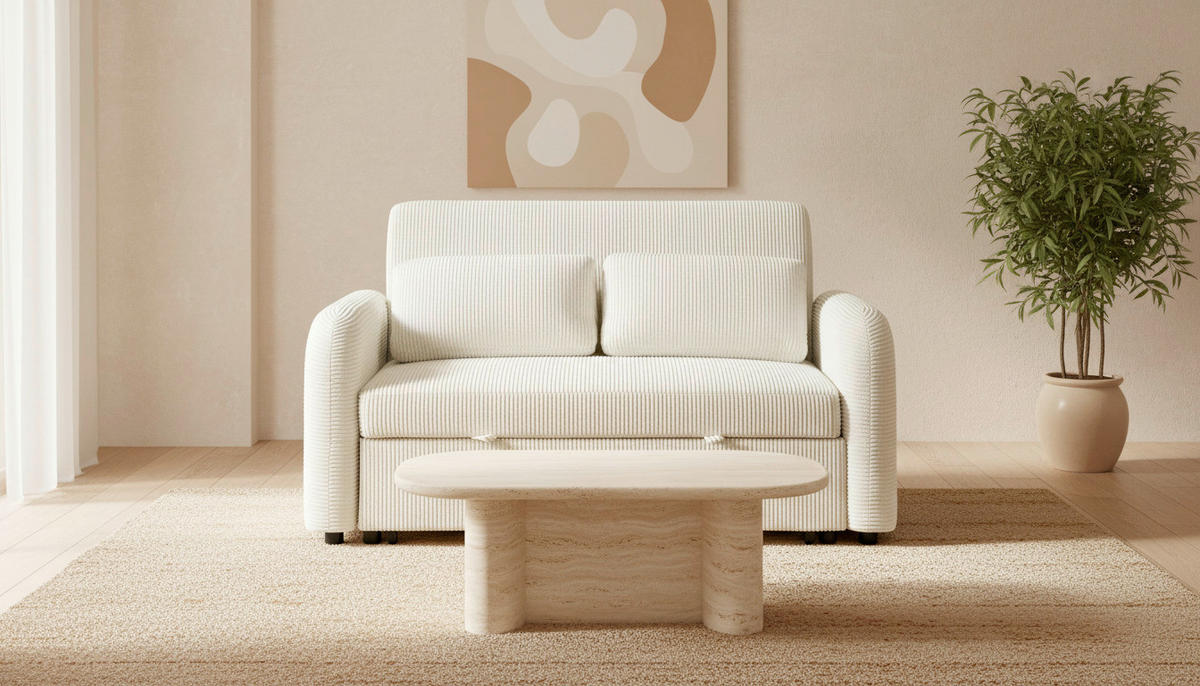 SCHLAFSOFA Cord Creme  - Creme/Schwarz, Design, Kunststoff/Textil (150/86/90cm) - MID.YOU