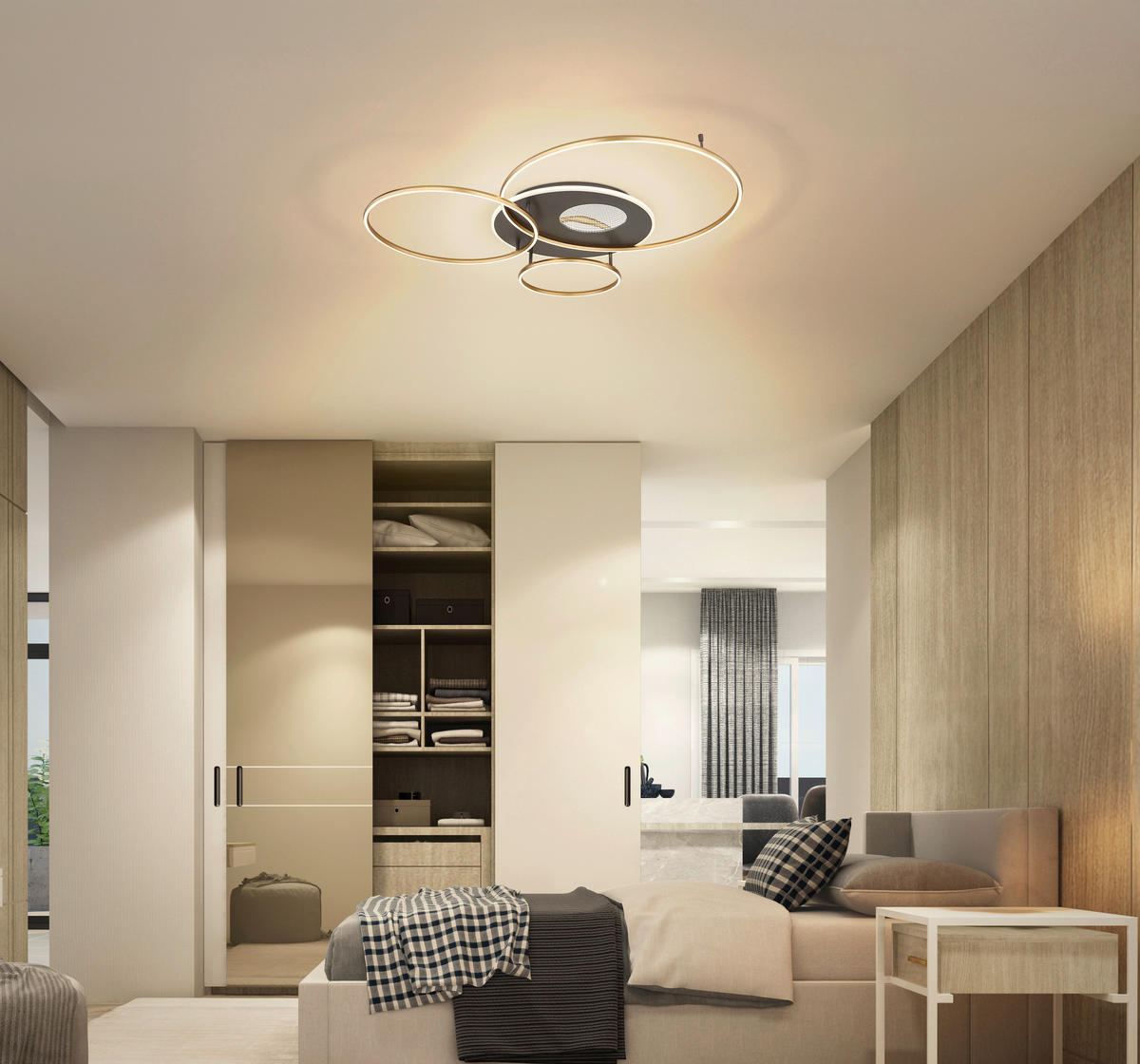 LED-DECKENLEUCHTE 90/70/13 cm   - Anthrazit/Goldfarben, Design, Kunststoff/Metall (90/70/13cm) - Globo