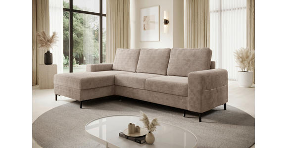 ECKSOFA Taupe Cord  - Taupe/Schwarz, KONVENTIONELL, Textil/Metall (150/240cm) - Carryhome