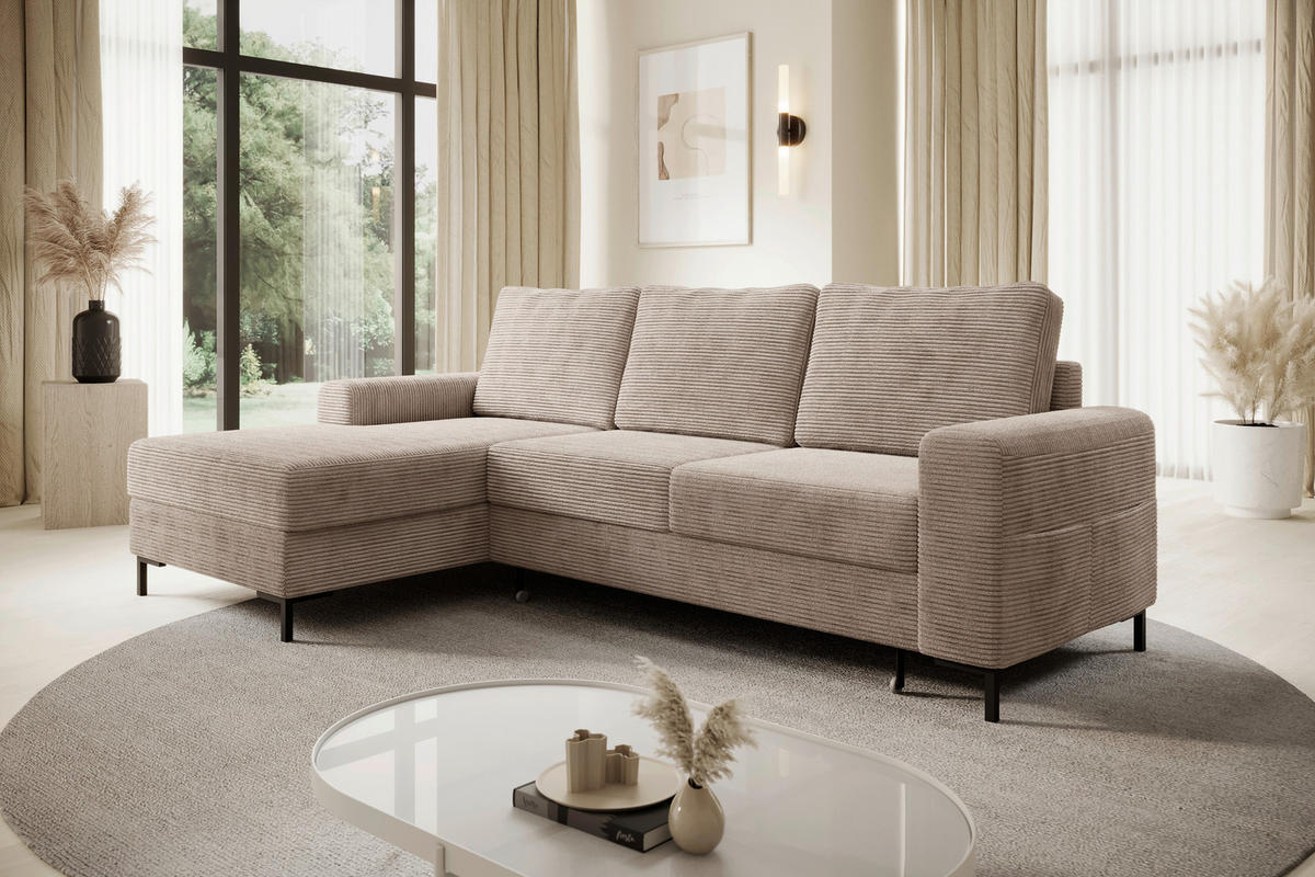 ECKSOFA Taupe Cord  - Taupe/Schwarz, KONVENTIONELL, Textil/Metall (150/240cm) - Carryhome