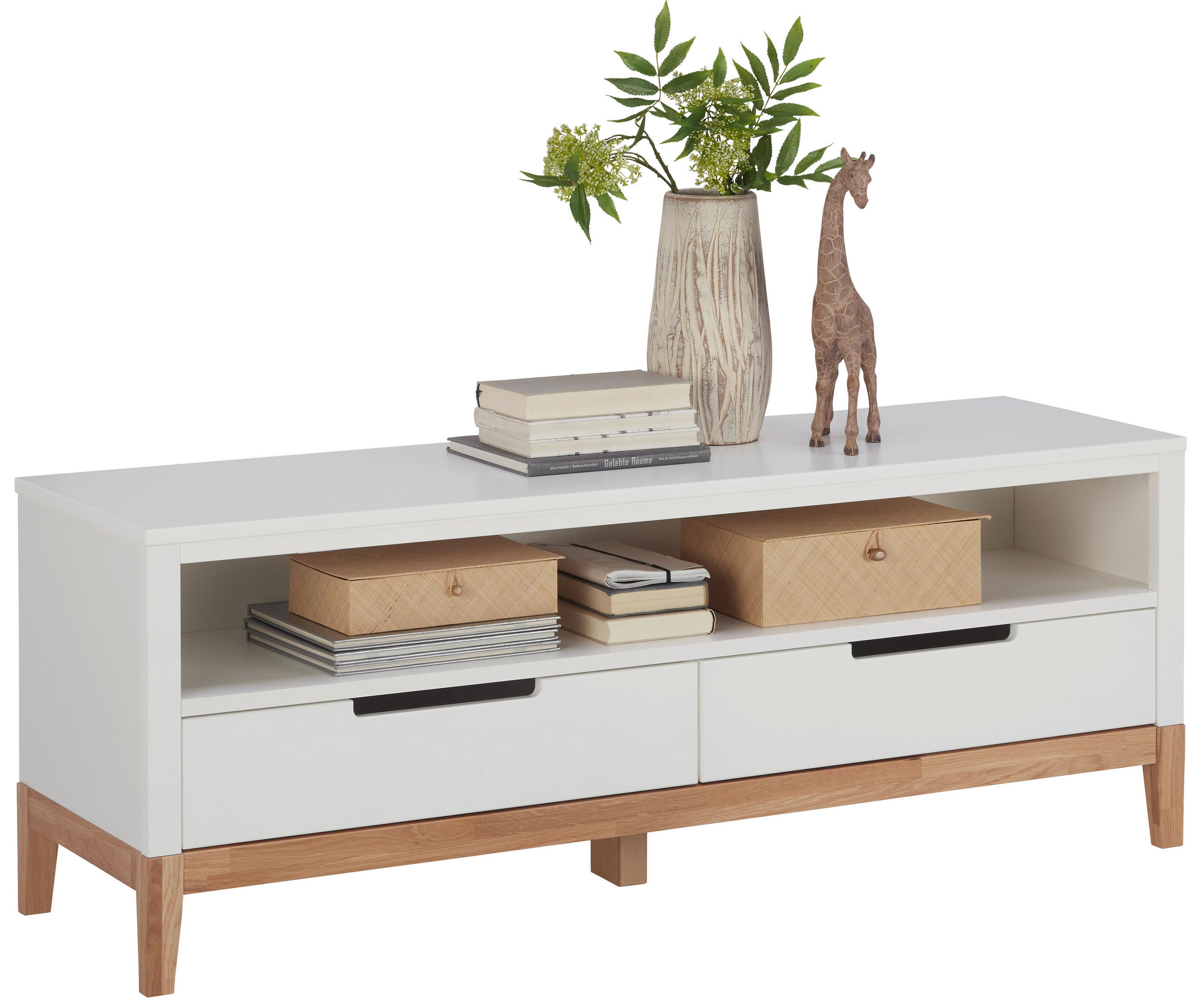 LOWBOARD Eiche massiv Weiß, Eichefarben - Eichefarben/Weiß, LIFESTYLE, Holz (135/50/40cm) - Ben'n'jen