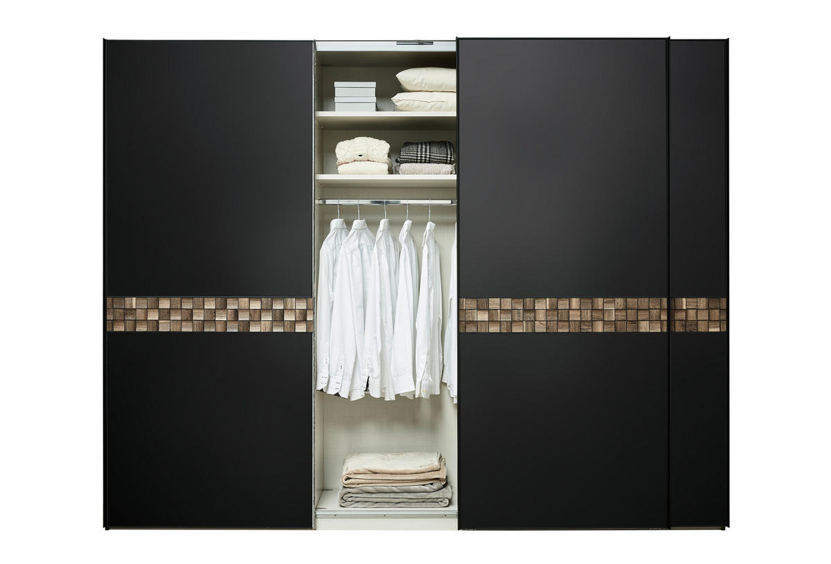 SCHWEBETÜRENSCHRANK 249/222/68 cm 3-türig Anthrazit, Schwarz, Eiche dunkel  - Eiche dunkel/Anthrazit, Design, Glas/Holz (249/222/68cm) - Dieter Knoll