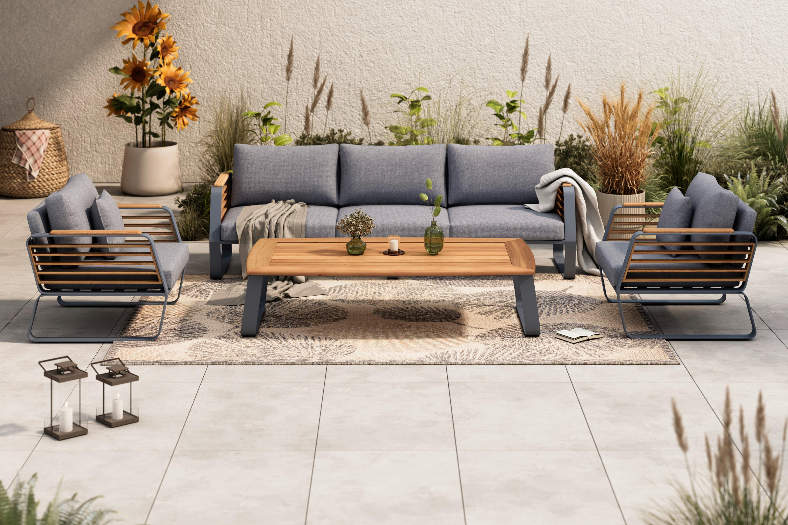 LOUNGEGARNITUR Teakholz Aluminium  - Dunkelgrau, MODERN, Holz/Metall - Ambia Garden