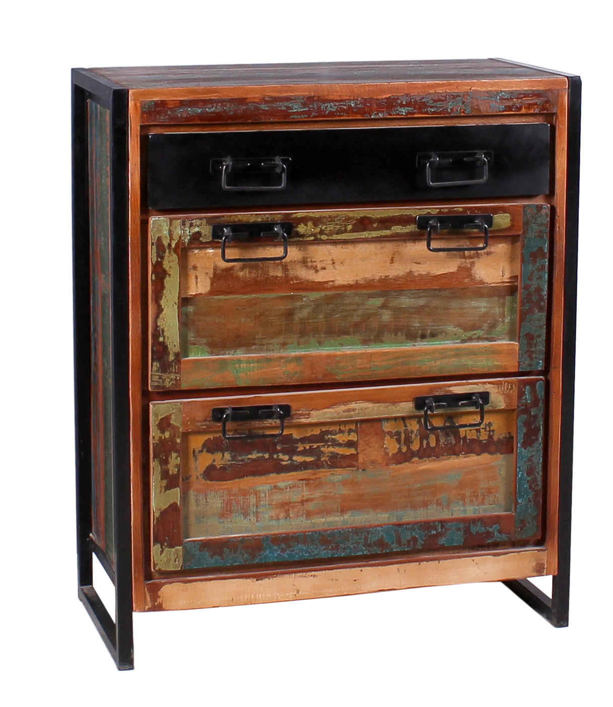 SCHUHSCHRANK Altholz massiv Multicolor  - Multicolor/Schwarz, Design, Holz/Metall (80/96/40cm) - MID.YOU