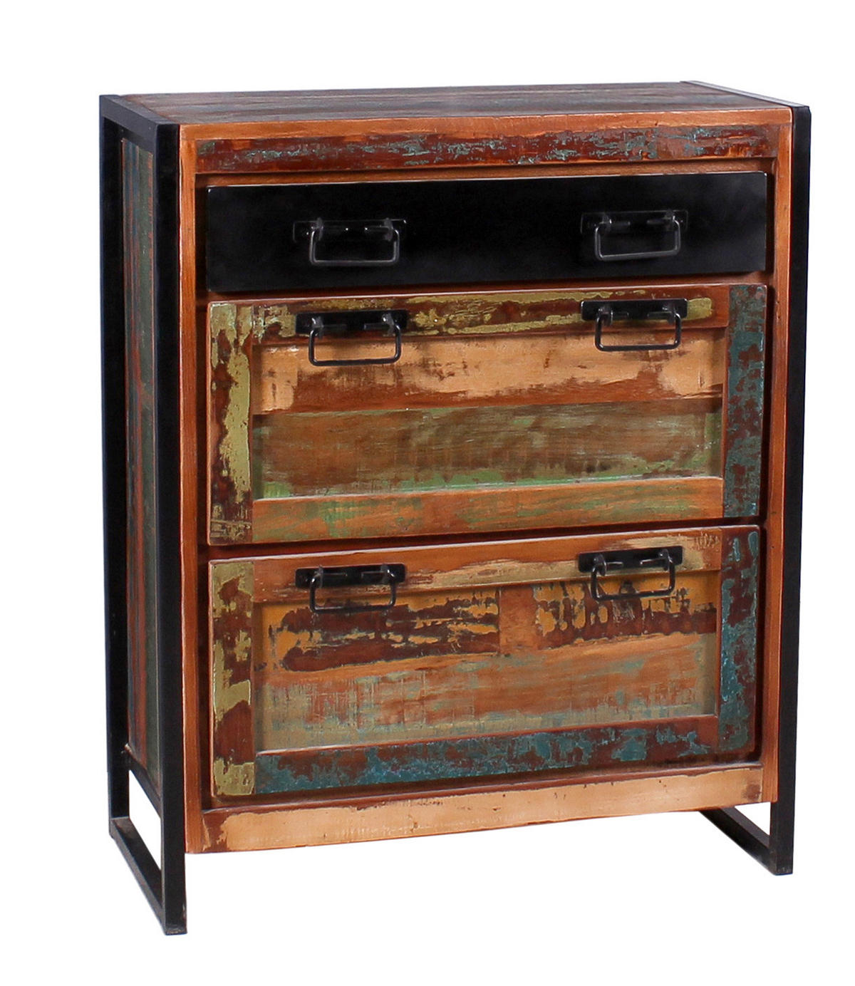 SCHUHSCHRANK Altholz massiv Multicolor  - Multicolor/Schwarz, Design, Holz/Metall (80/96/40cm) - MID.YOU