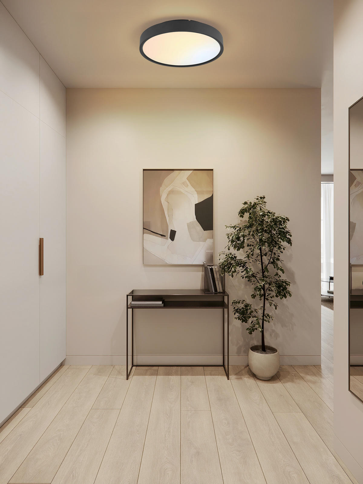 LED-DECKENLEUCHTE Jess 39/7,7 cm  - Opal/Schwarz, Design, Kunststoff/Metall (39/7,7cm) - Globo