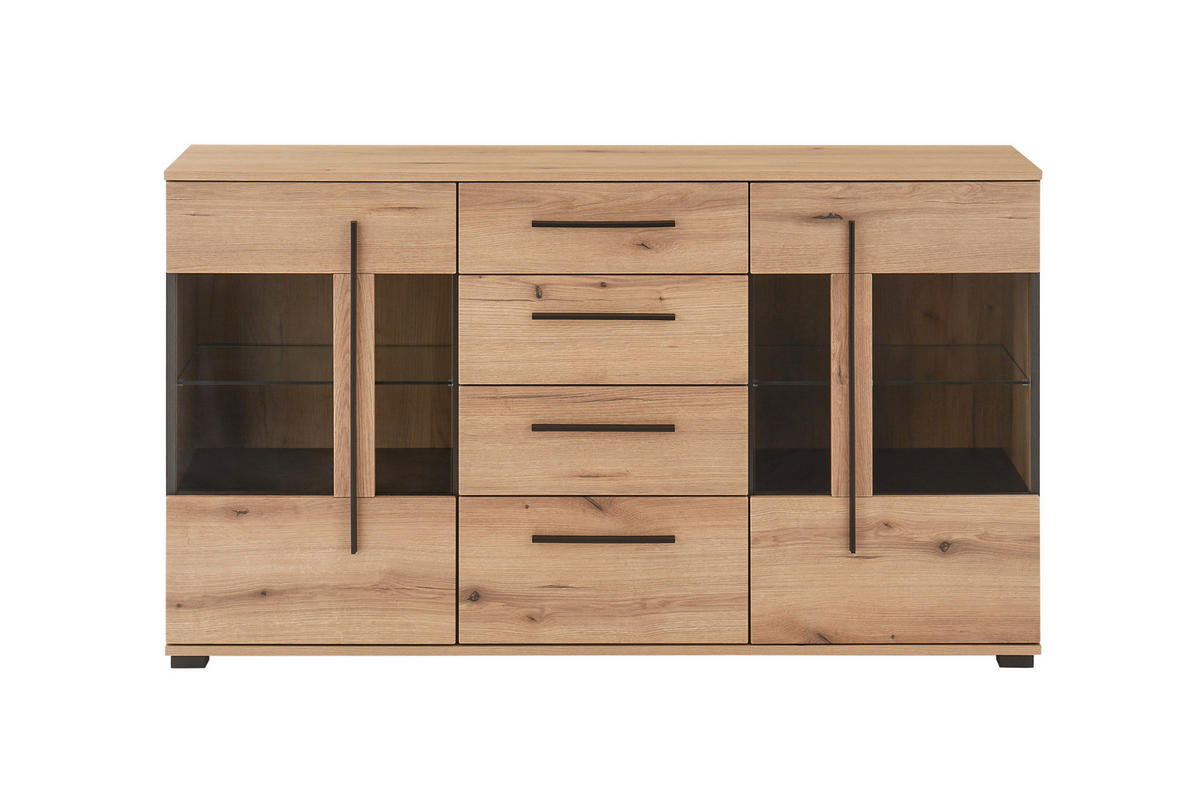 SIDEBOARD  150/86/42 cm 4 Schublade(n)  - Eichefarben/Schwarz, Design, Glas/Holzwerkstoff (150/86/42cm) - Livetastic