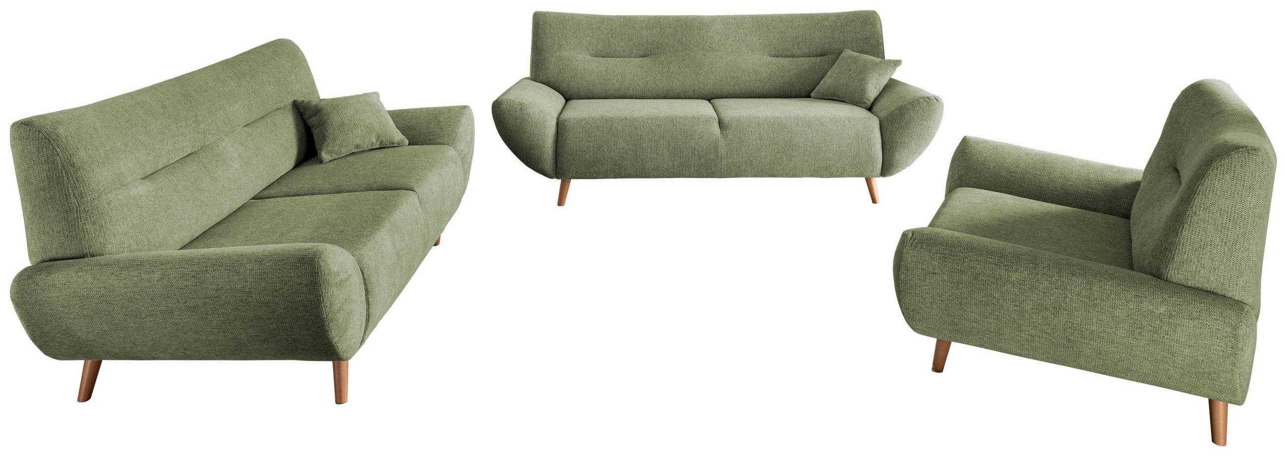 2-SITZER-SOFA Chenille Grün  - Wildeiche/Grün, MODERN, Holz/Textil (173/81/90cm) - MID.YOU