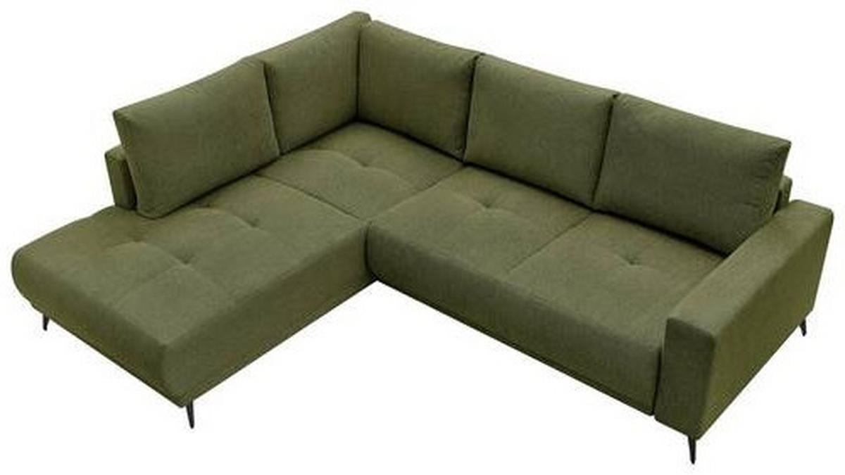 ECKSOFA RAFAEL Grün Struktur Rückenkissen, Bettkasten  - Schwarz/Grün, Design, Textil/Metall (218/269cm) - P & B