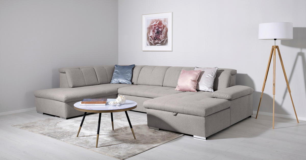 WOHNLANDSCHAFT in Hellgrau  - Hellgrau/Grau, Design, Textil/Metall (215/328/173cm) - MID.YOU