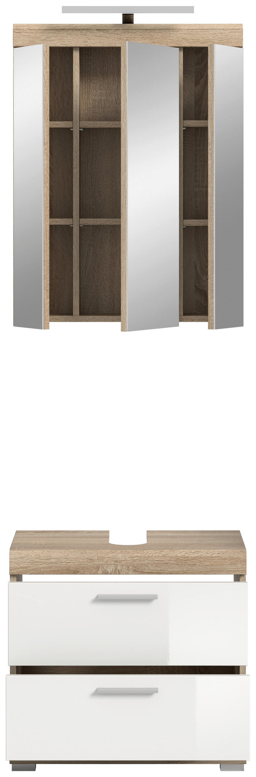 BADEZIMMER 2-teilig  in 60 cm  - Weiß Hochglanz/Silberfarben, MODERN, Glas/Holzwerkstoff (60cm) - MID.YOU