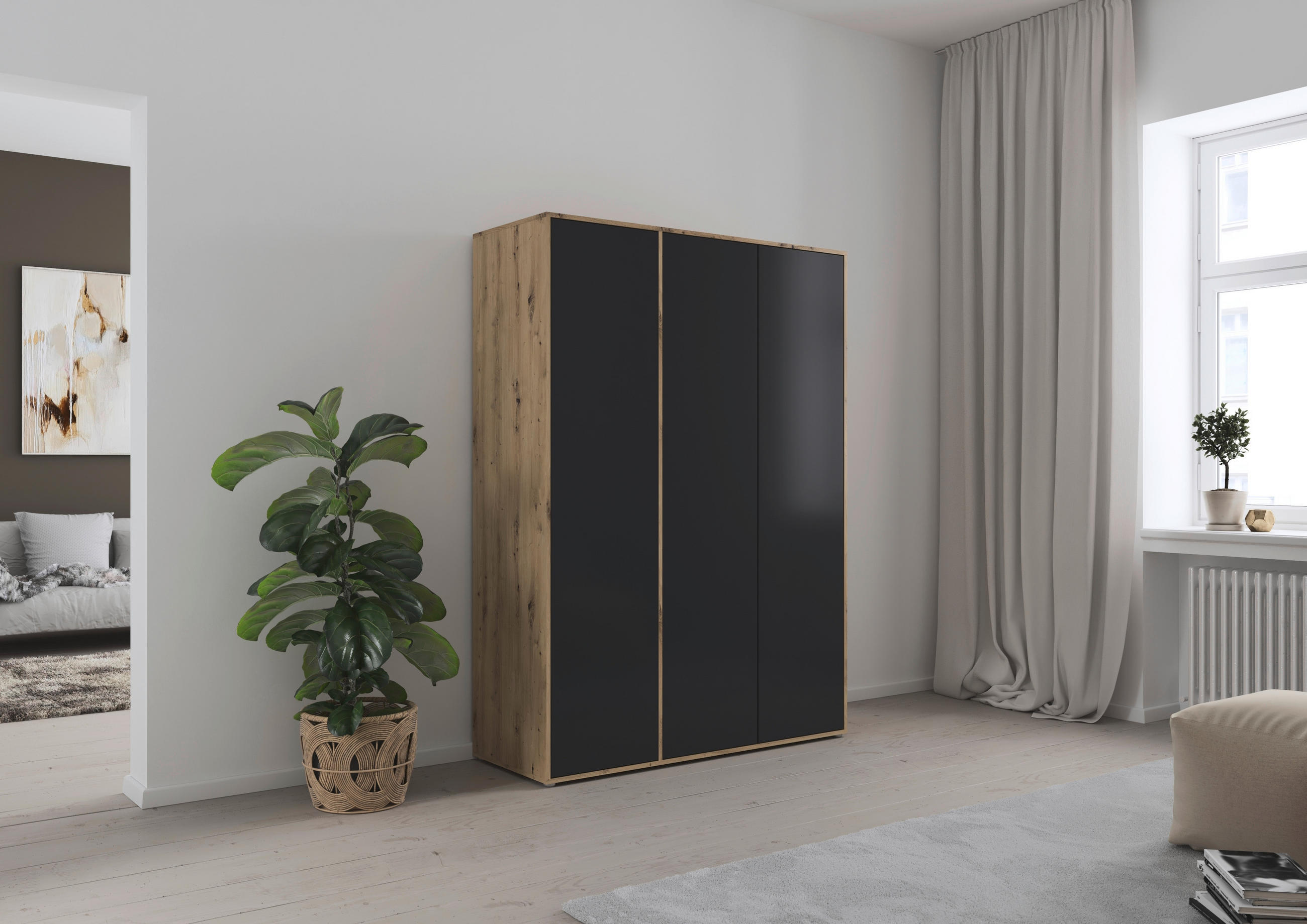 DREHTÜRENSCHRANK in Grau, Eiche Artisan  - Eiche Artisan/Grau, Modern, Holzwerkstoff (140/194/53cm) - Rauch Möbel