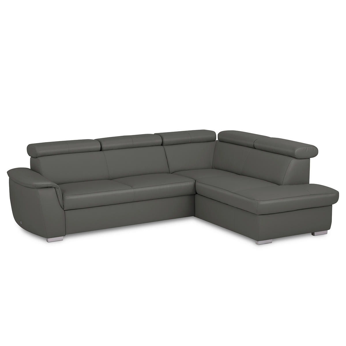 ECKSOFA  in Lederlook Echtleder Anthrazit  - Anthrazit/Silberfarben, Leder/Holz (262/211cm) - Celina Home