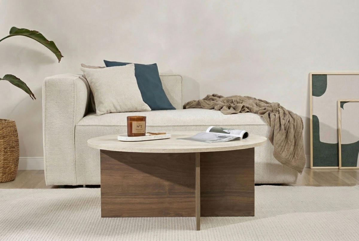 COUCHTISCH 90/90/40 cm rund Creme, Walnussfarben einfacher Aufbau  - Walnussfarben/Creme, Design, Holzwerkstoff (90/90/40cm) - MID.YOU