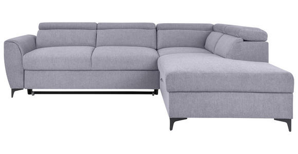 ECKSOFA Grau Velours Bettkasten, Schlaffunktion, Rücken echt, Kopfteilverstellung, Liegefläche im Originalstoff  - Schwarz/Grau, KONVENTIONELL, Textil/Metall (255/217cm) - Carryhome