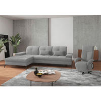 ECKSOFA in Flachgewebe Hellgrau  - Hellgrau/Schwarz, Konventionell, Textil/Metall (185/279cm) - Sit & More