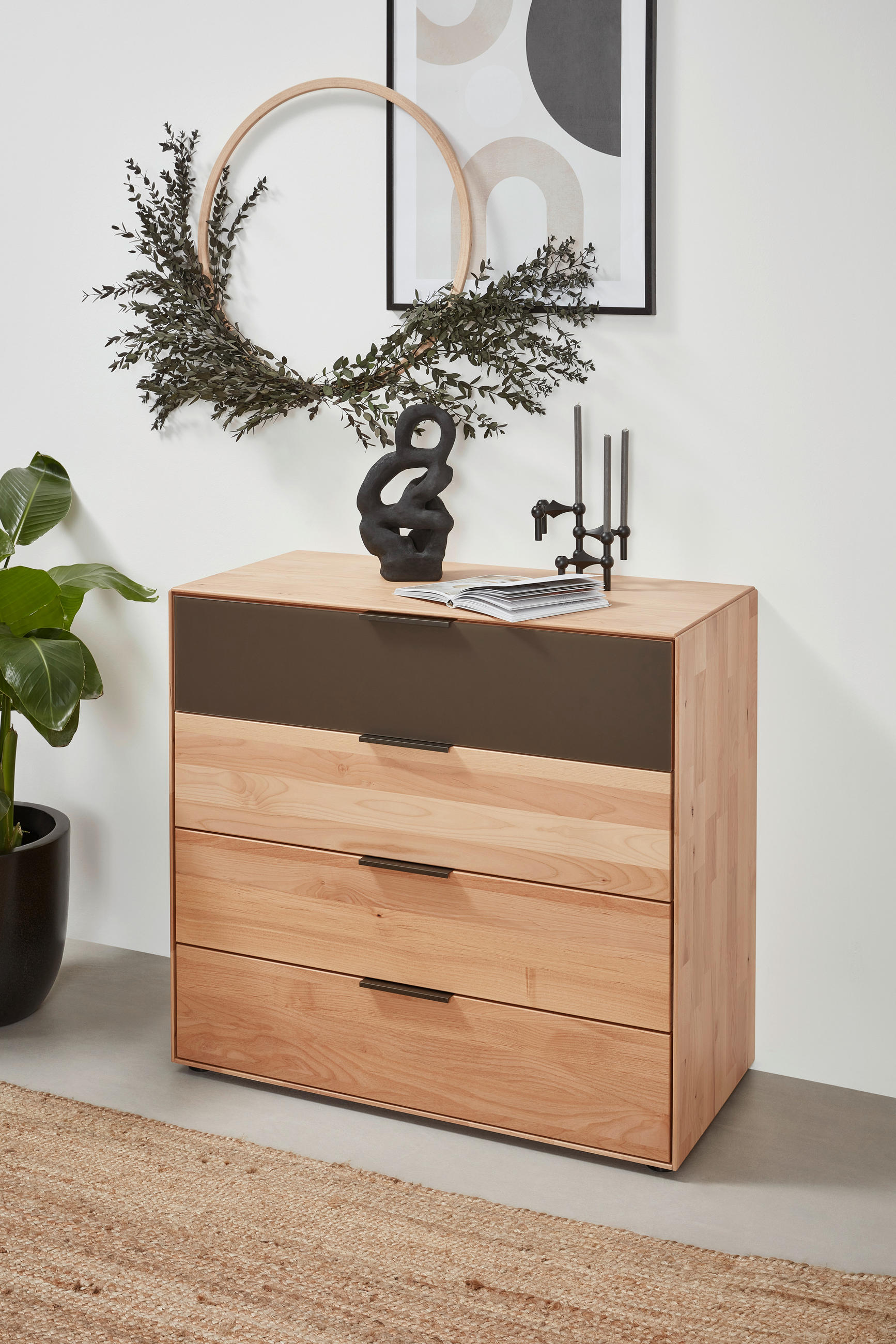 KOMMODE  in 91,5/84,7/44,2 cm  - Dunkelbraun/Erlefarben, Natur, Glas/Holz (91,5/84,7/44,2cm) - Valnatura