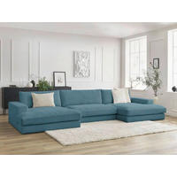 WOHNLANDSCHAFT LEONARD Hellblau Cord  - Schwarz/Hellblau, MODERN, Kunststoff/Textil (159/349/159cm)