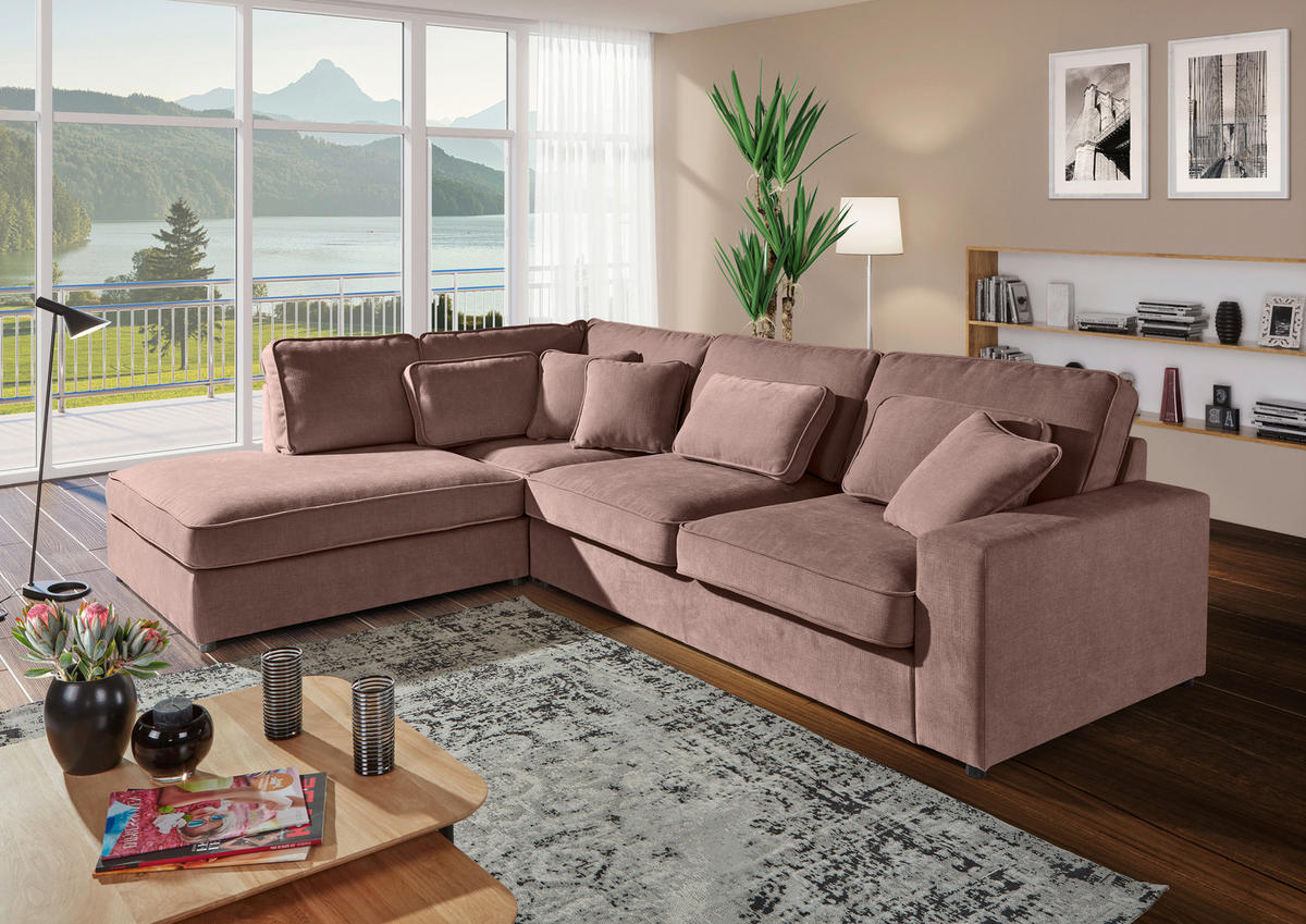ECKSOFA Flachgewebe Altrosa  - Schwarz/Altrosa, Modern, Kunststoff/Textil (228/307cm) - Carryhome