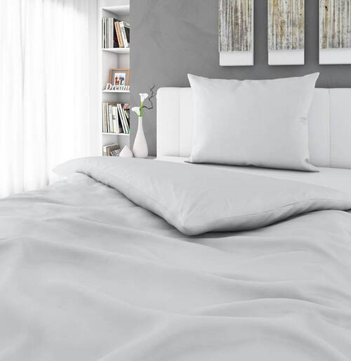 BETTWÄSCHESET Satin 160/210 cm  65 cm/100 cm  - Silberfarben, Basics, Textil (160/210cm) - Novel