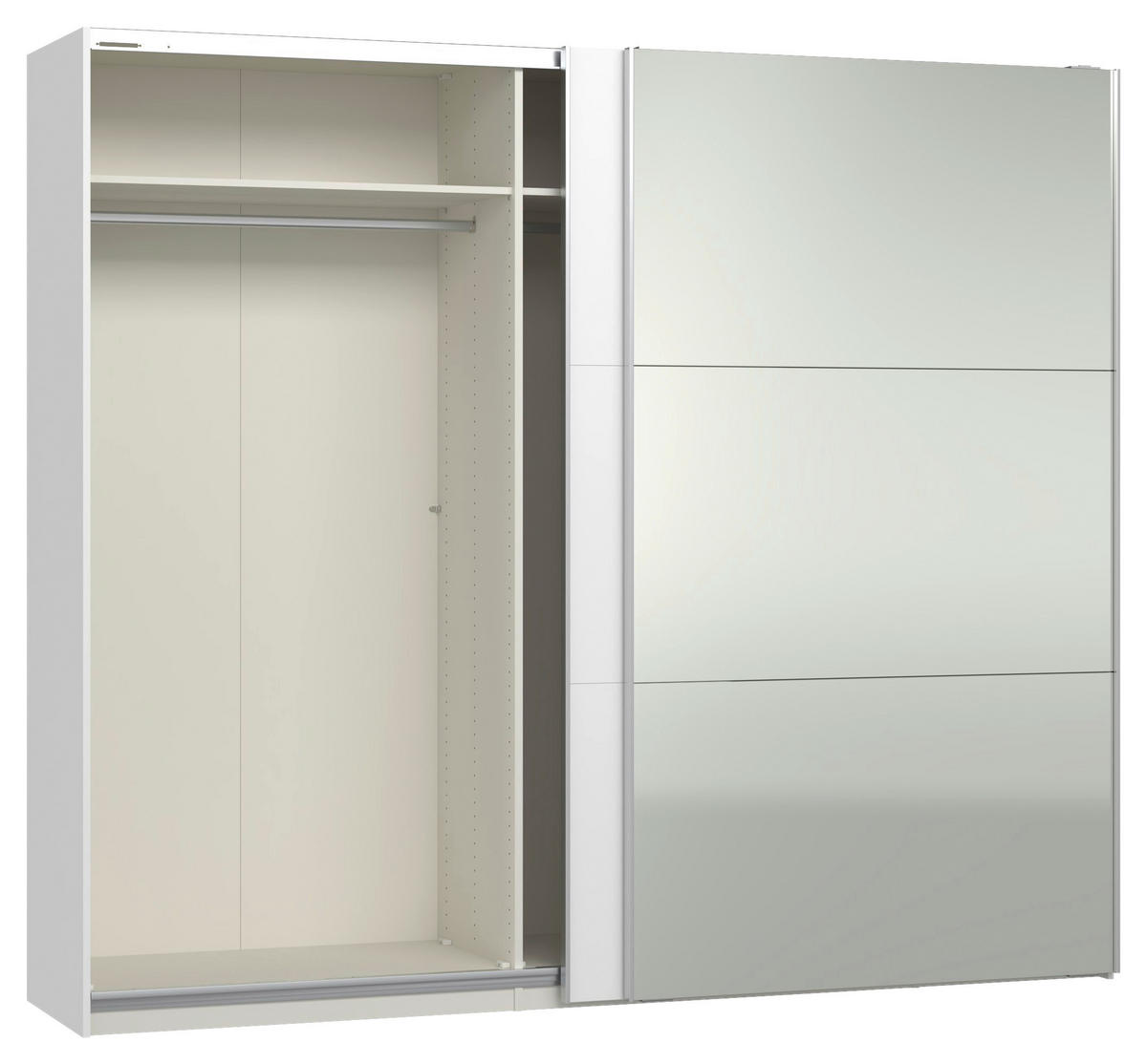 SCHWEBETÜRENSCHRANK 253/220/65 cm 2-türig Weiß  - Silberfarben/Weiß, Design, Glas/Holzwerkstoff (253/220/65cm) - Jutzler