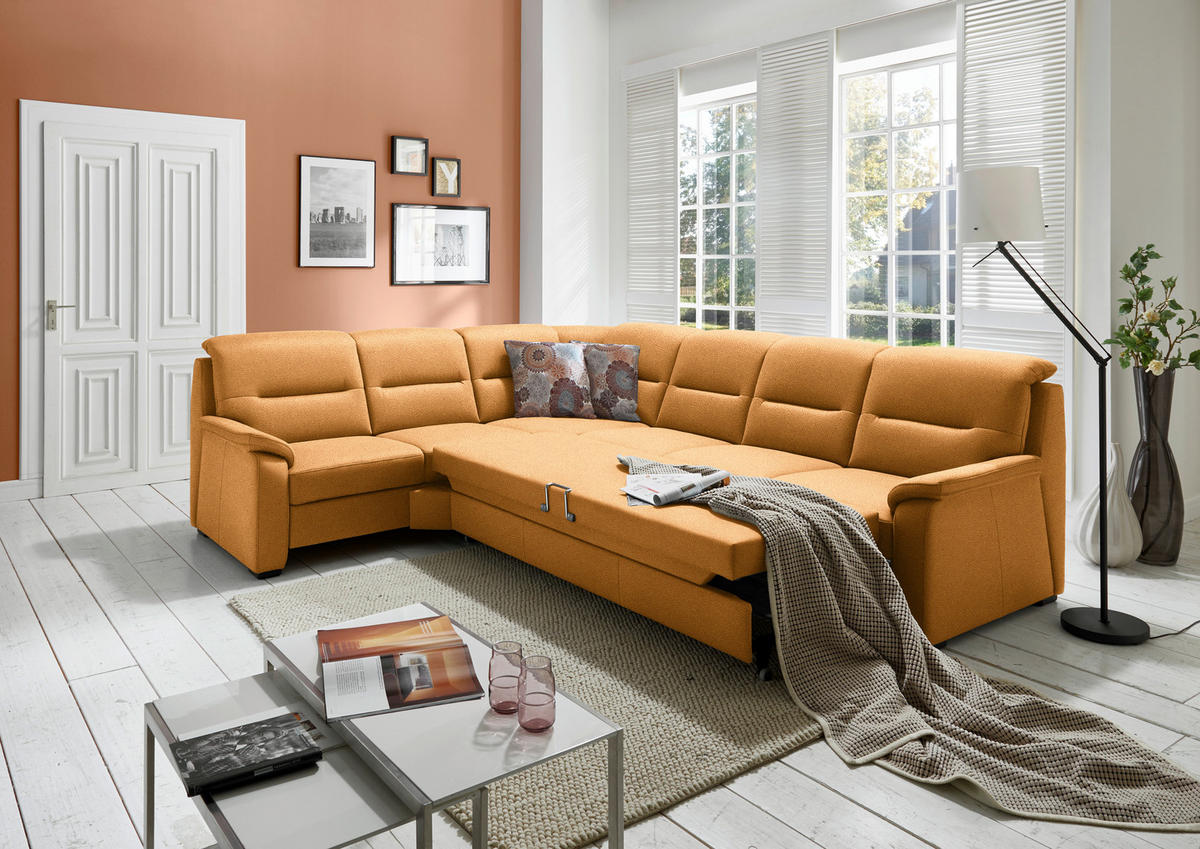 ECKSOFA in Mikrofaser Gelb  - Gelb/Schwarz, Konventionell, Holz/Textil (245/303cm) - Beldomo Comfort
