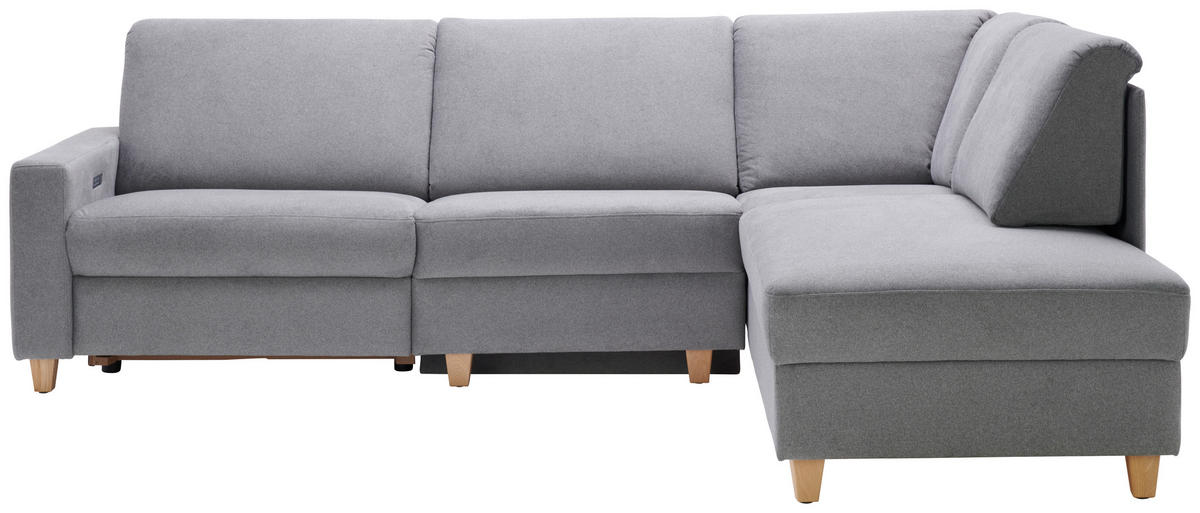 ECKSOFA in Flachgewebe Grau  261/203 cm  - Eichefarben/Grau, KONVENTIONELL, Holz/Textil (261/203cm) - Sedda